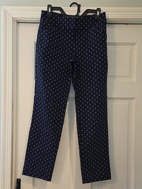 Talbots Navy Cropped Ankle Pants with White Dash Print